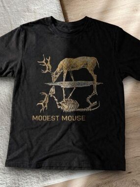 Modest Mouse Deer Graphic Tee Black Unisex Women Men T-shirt